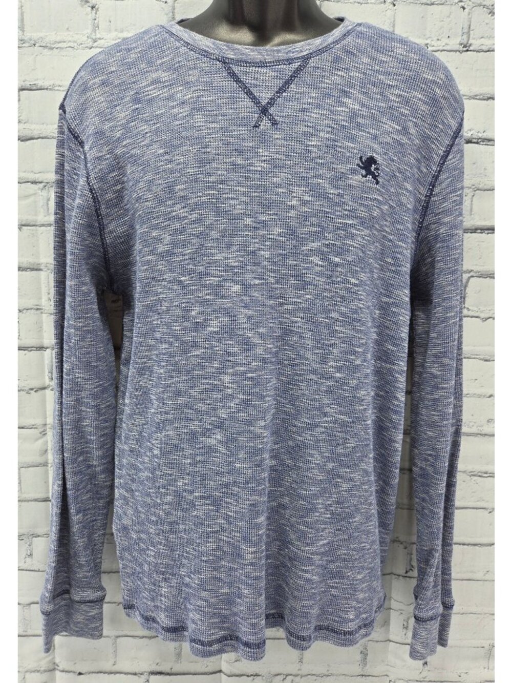 Express Mens Blue Crewneck Waffle-Knit Long-Sleeve Shirt XL Casual Lion Logo